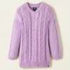 Girls Cable V-Neck Sweater Dress