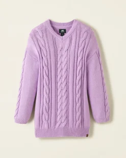 Girls Cable V-Neck Sweater Dress