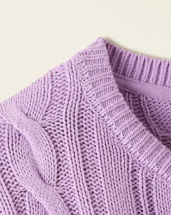 Girls Cable V-Neck Sweater Dress