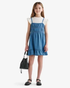 Girls Chambray Tiered Dress
