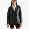 Womens Leather Double Breasted Blazer
