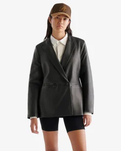 Womens Leather Double Breasted Blazer