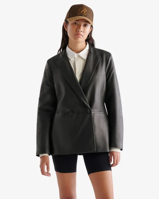 Womens Leather Double Breasted Blazer