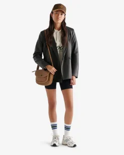 Womens Leather Double Breasted Blazer