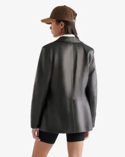 Womens Leather Double Breasted Blazer