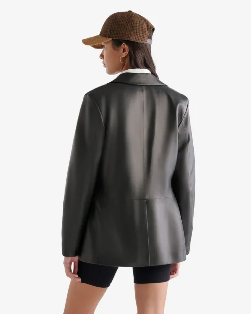 Womens Leather Double Breasted Blazer