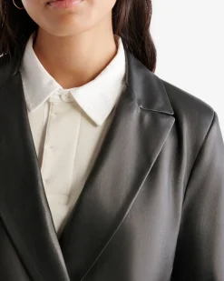 Womens Leather Double Breasted Blazer