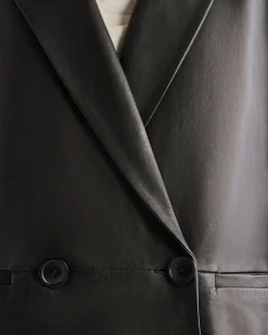 Womens Leather Double Breasted Blazer