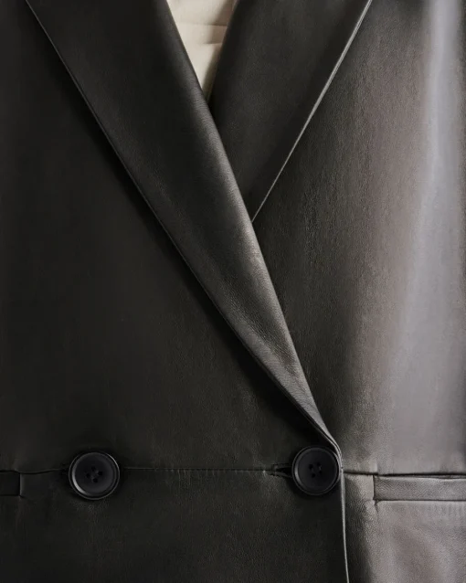Womens Leather Double Breasted Blazer