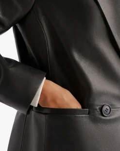 Womens Leather Double Breasted Blazer